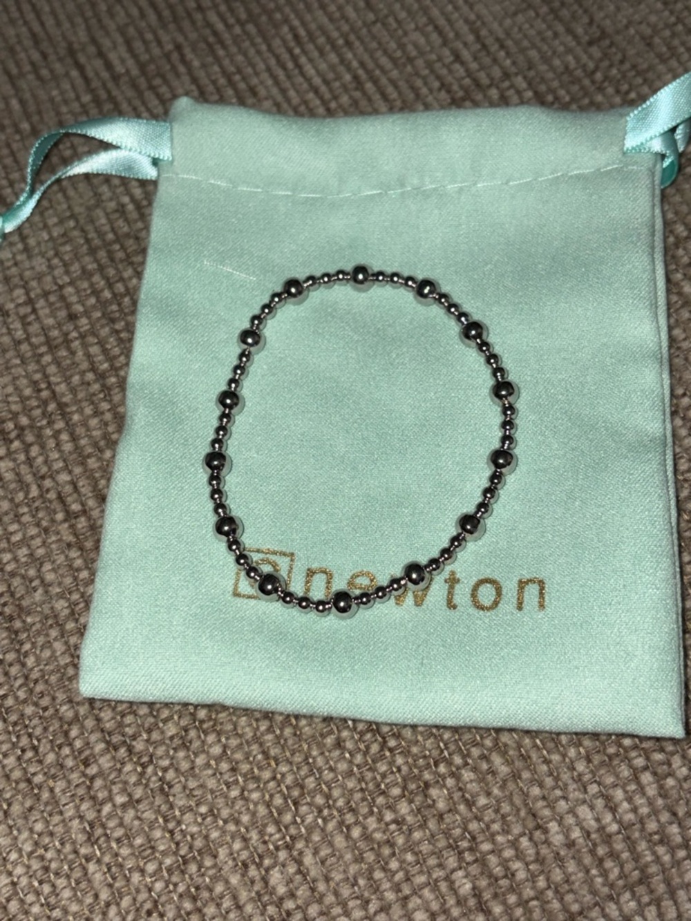 New Polished Silver Beaded Stretch Bracelet